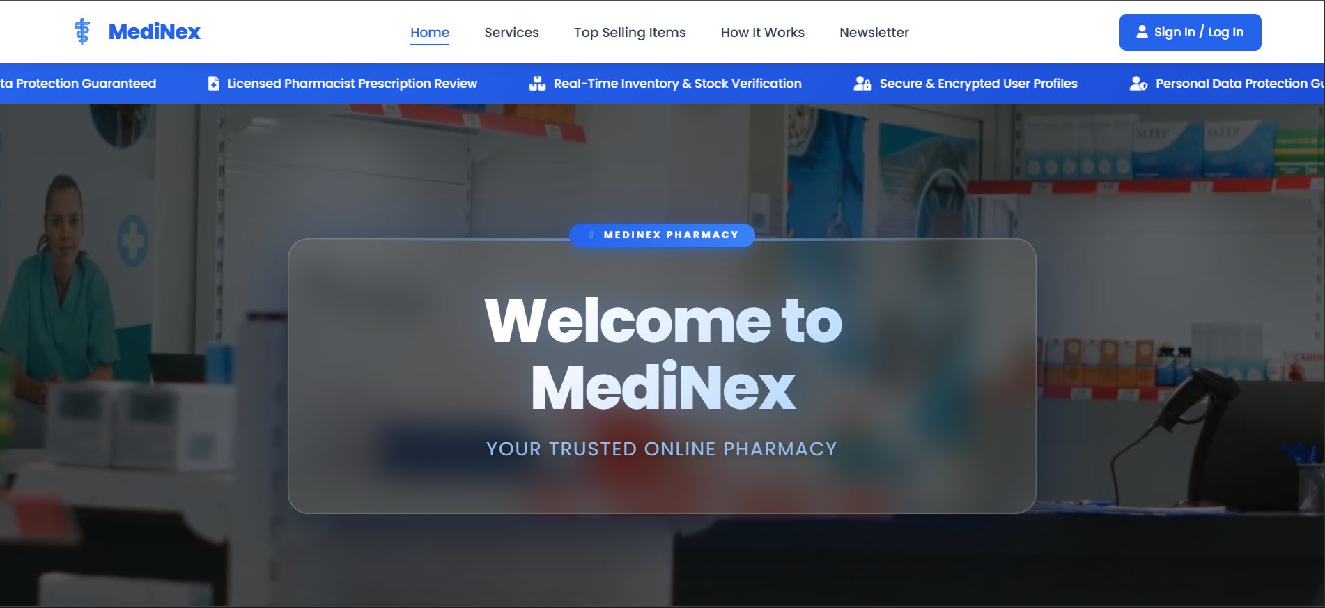 MediNex online pharmacy home page